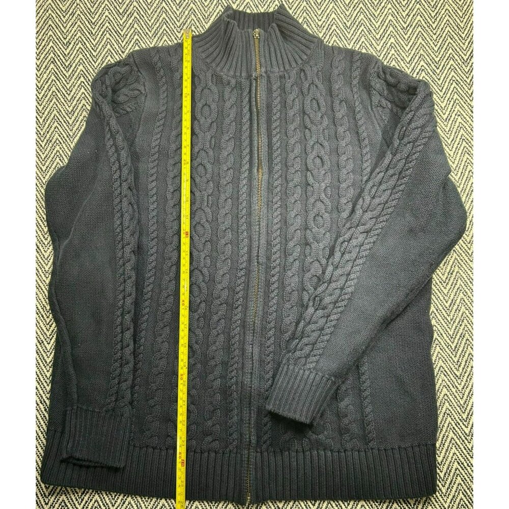 L.L. Bean Men's Cable Knit Fisherman Full Zip 100% Cotton Sweater Navy Blue XL